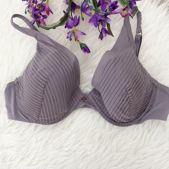 ThirdLove 24/7 Seamless Stripe Plunge Bra Purple Size 36C FLAW - Picture 1 of 6